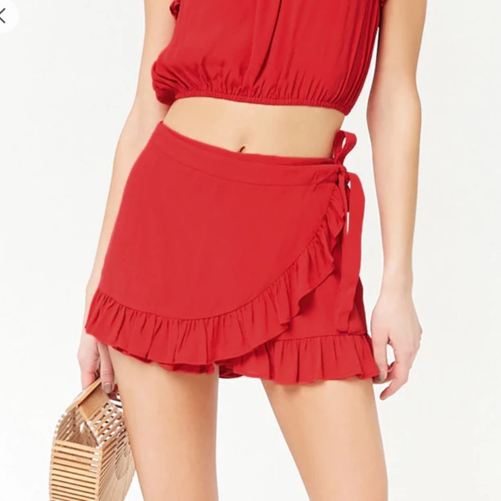 Red wrap tie Skort